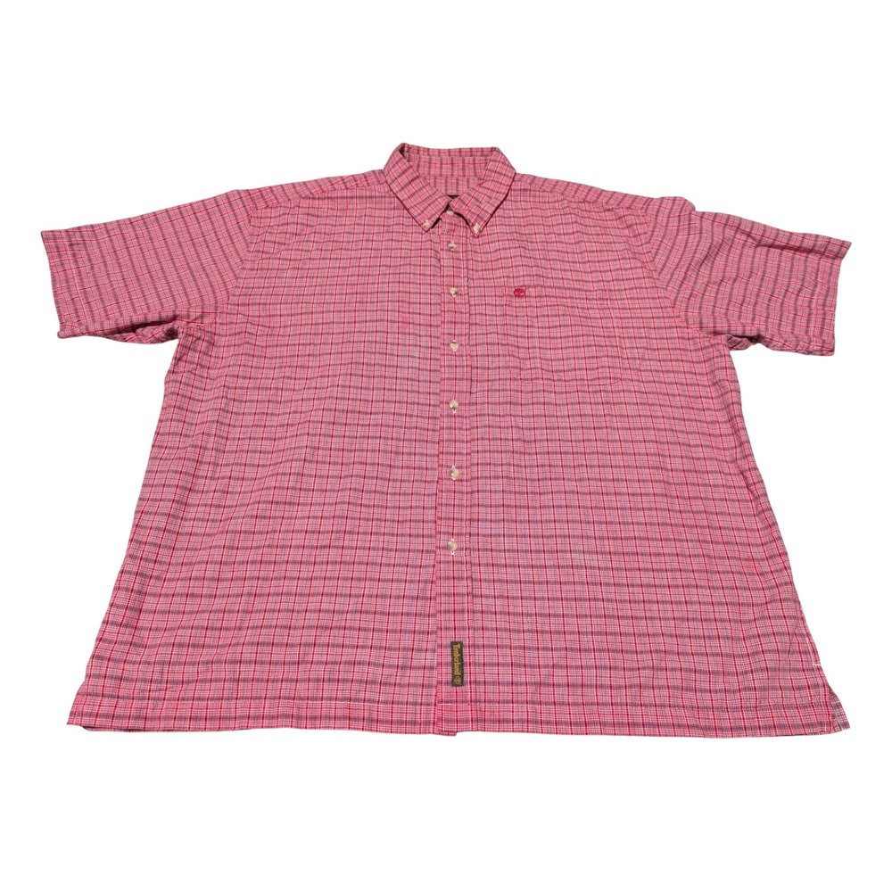 Timberland Shirt Mens XXL Red Plaid Short Sleeve Button Down Cotton Rugged VTG